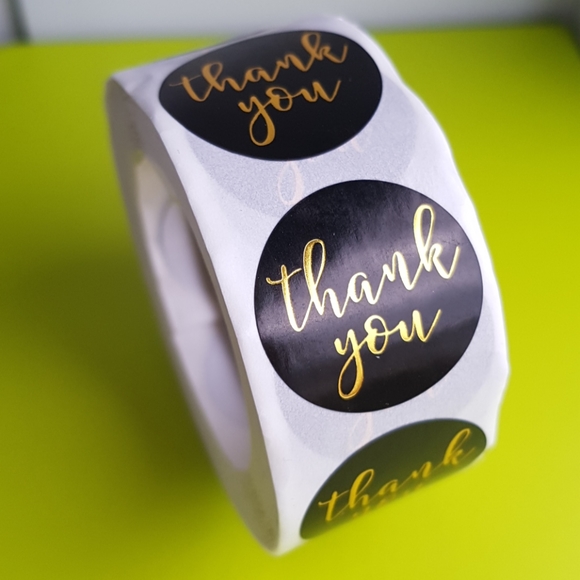 3/25$ 200 pcs Black & Gold Thank You Stickers 1" Inch - Picture 2 of 13